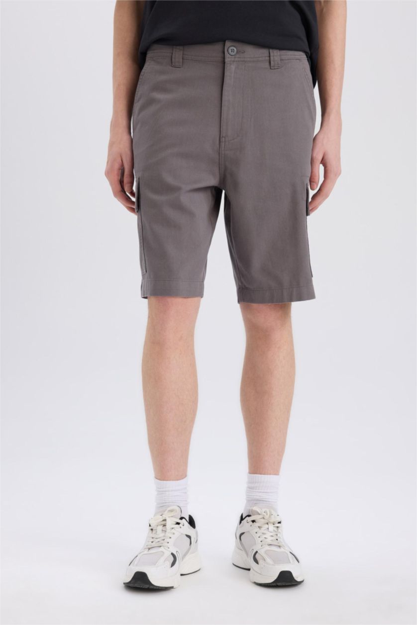 MAN Grey Cotton Regular Cargo Bermuda Shorts
