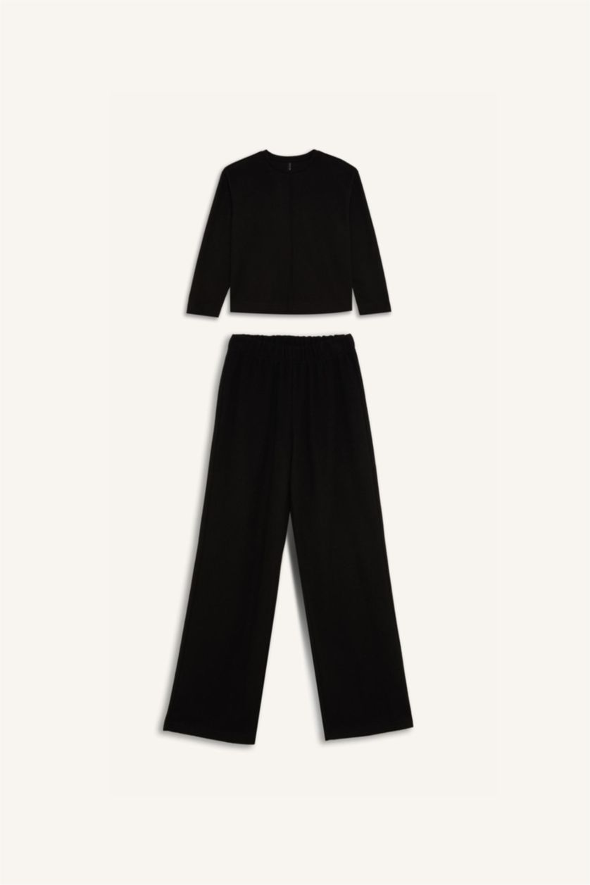 نساء أسود سيت سادة بيزك ردن طويل ورجل واسع - قطعتين