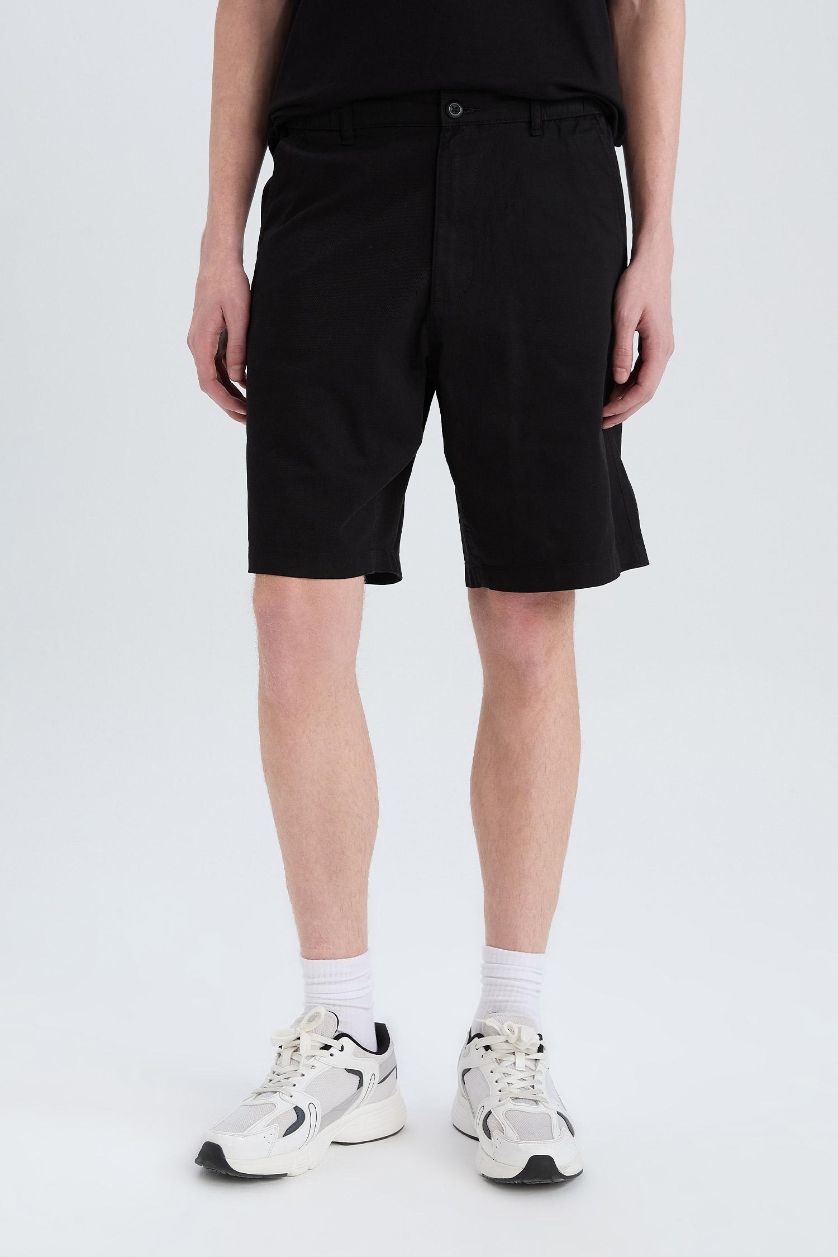 رجال أسود شورت برمودا من قطن قصة عادية