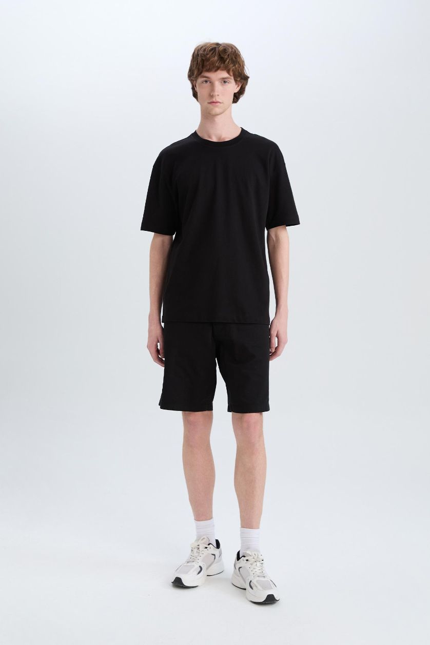 رجال أسود شورت برمودا من قطن قصة عادية