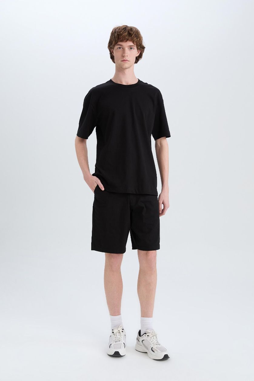 رجال أسود شورت برمودا من قطن قصة عادية