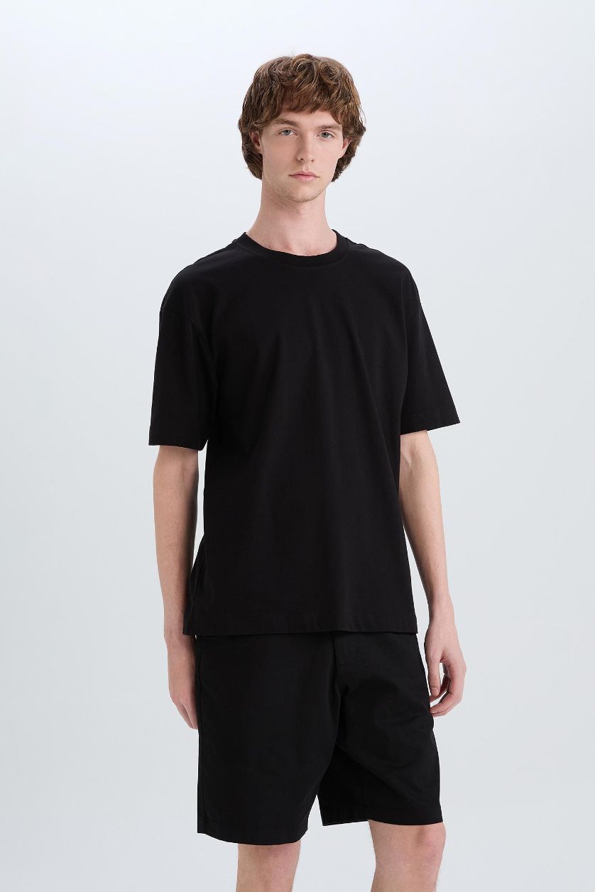 رجال أسود شورت برمودا من قطن قصة عادية