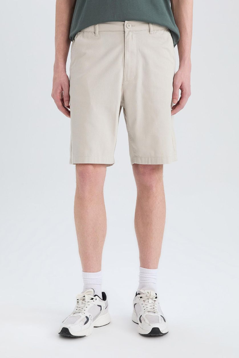 Erkek Açık Gri %100 Pamuk Regular Fit Bermuda Şort