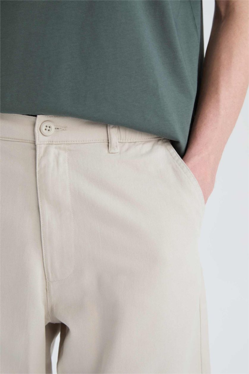 Erkek Açık Gri %100 Pamuk Regular Fit Bermuda Şort