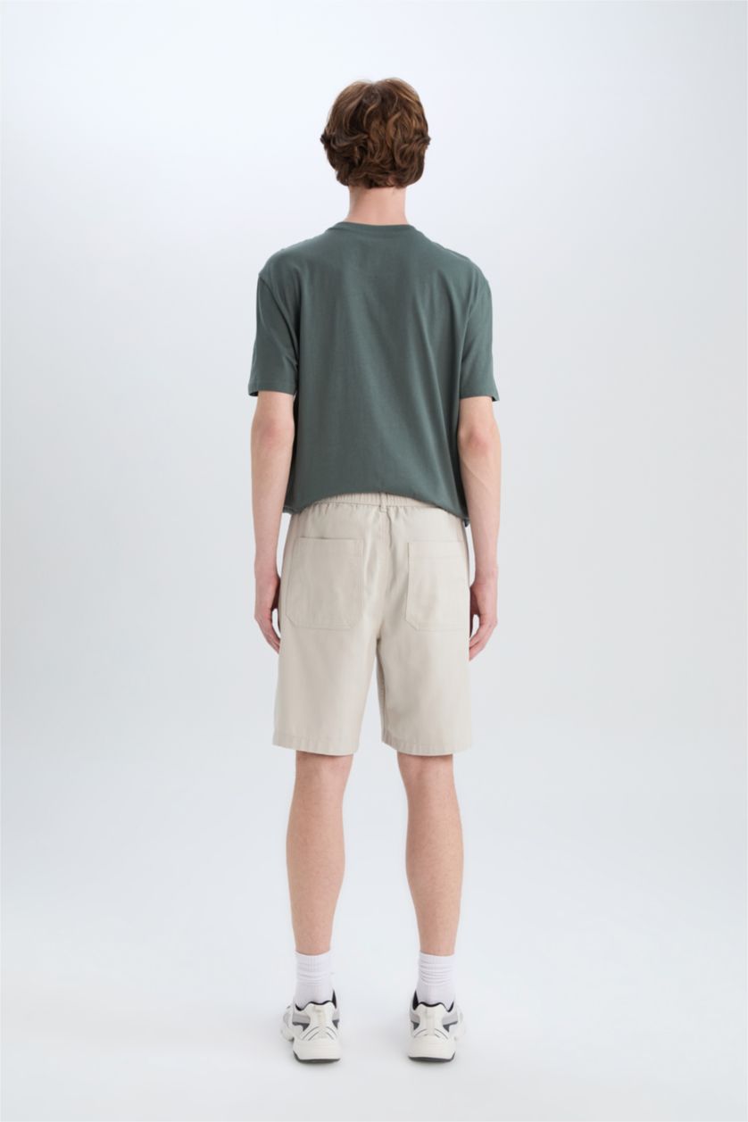 Erkek Açık Gri %100 Pamuk Regular Fit Bermuda Şort