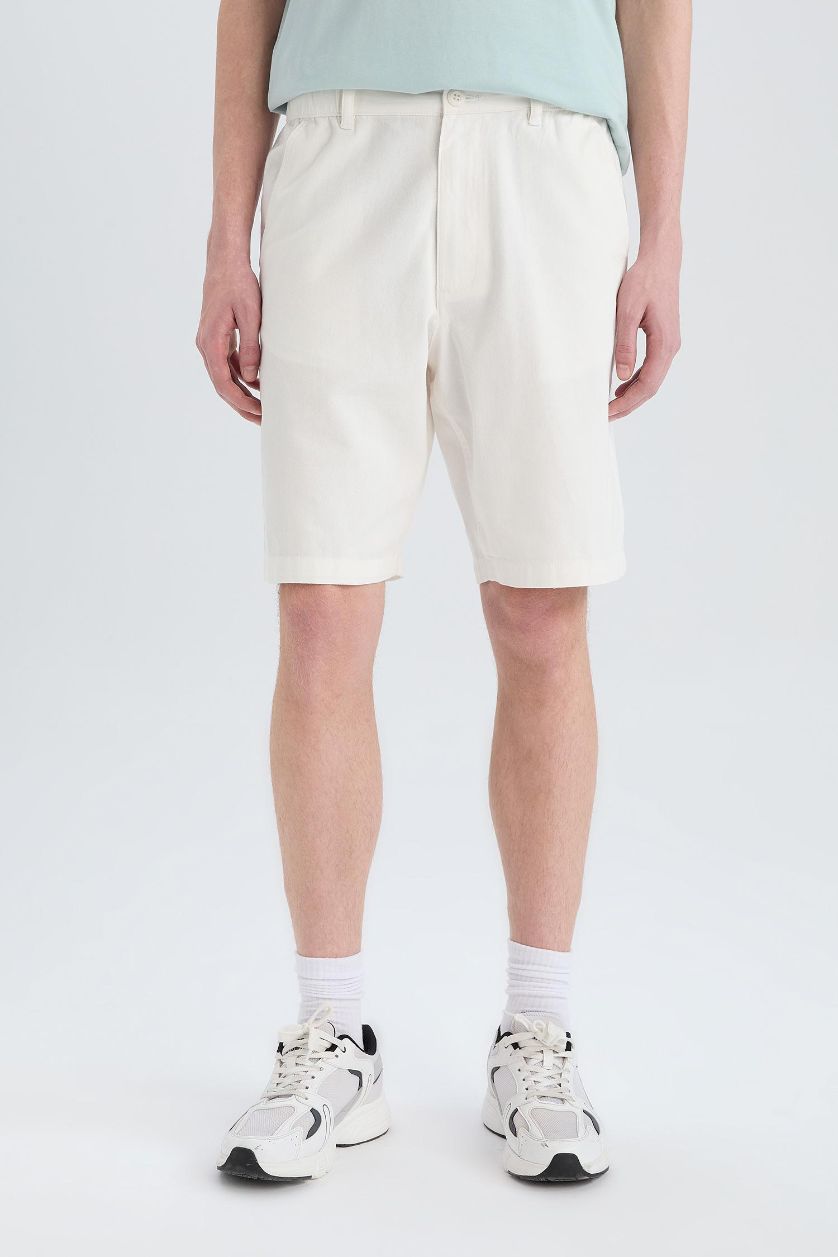 Мужчины Белый Регулярный Крой Хлопковые Шорты-Бермуды