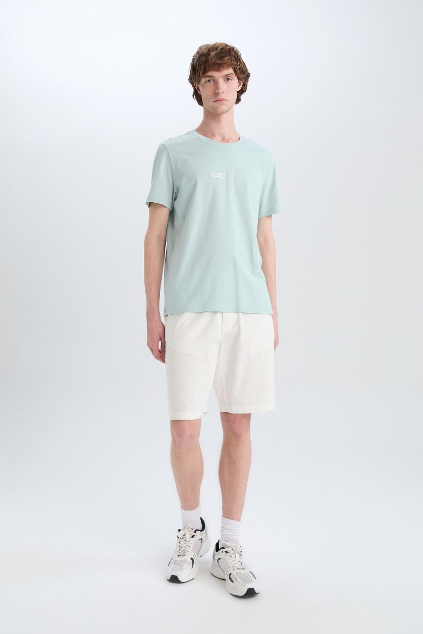 Мужчины Белый Регулярный Крой Хлопковые Шорты-Бермуды