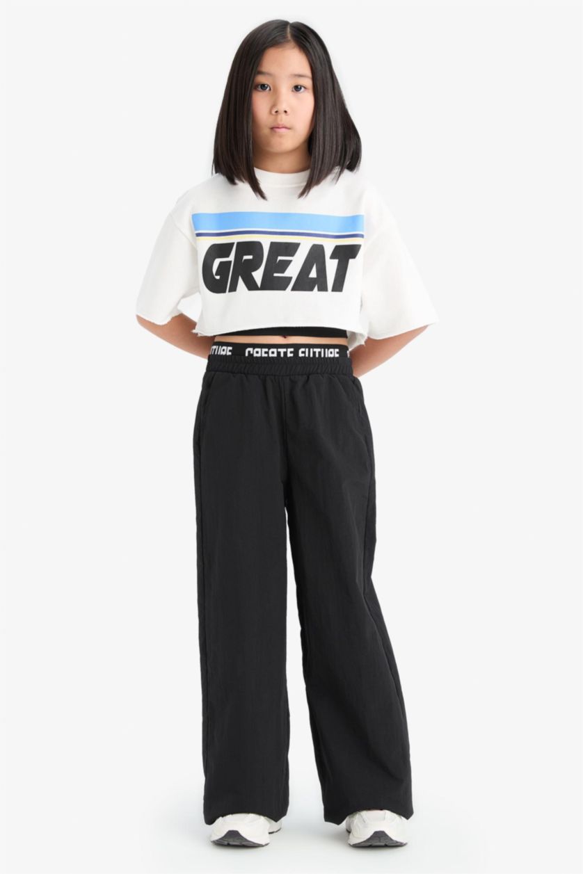 Kız Çocuk - Genç Kız Siyah Wide Leg Geniş Paça Pamuklu Pantolon Kız Çocuk