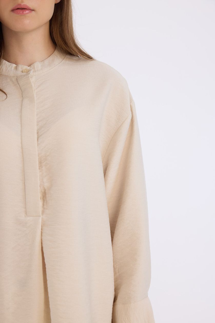 Kadın Taş Relax Fit Hakim Yaka Basic Düz Uzun Kollu Tesettür Gömlek Tunik