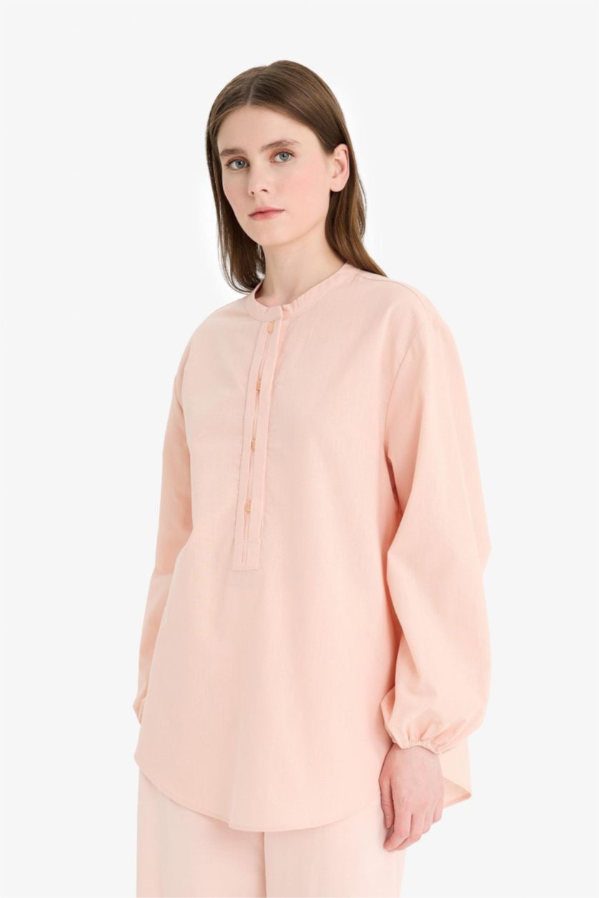 نساء سيموني قميص طويل قطن قصة عادية وكم طويل