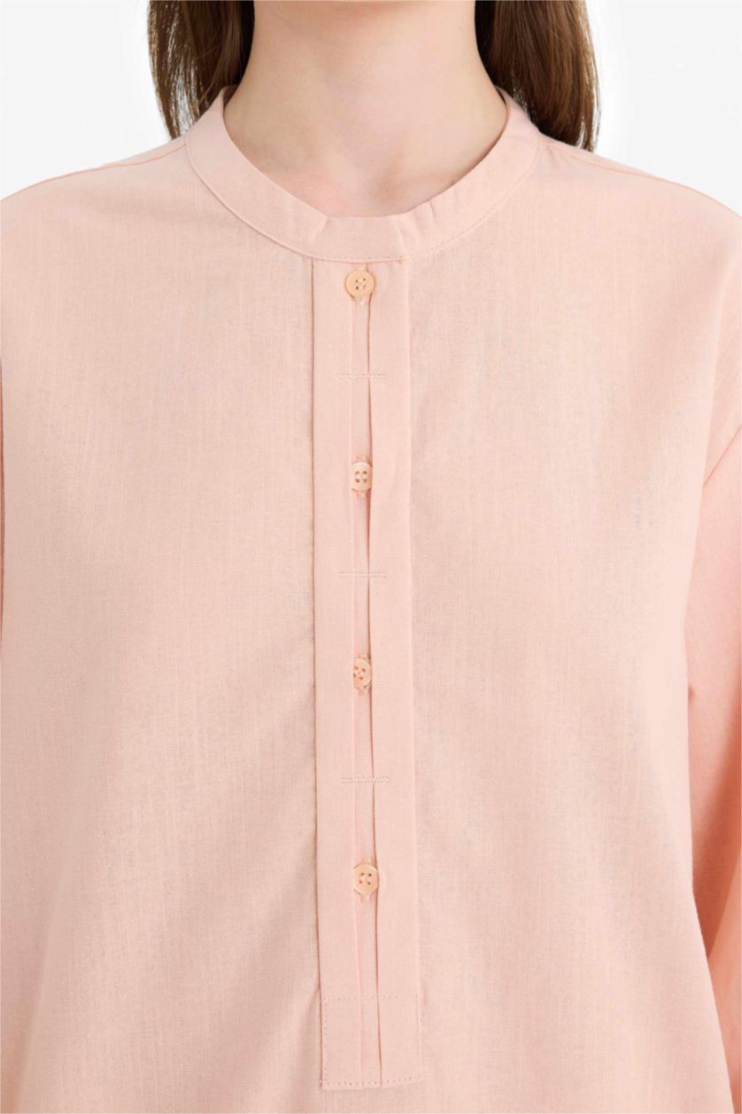 نساء سيموني قميص طويل قطن قصة عادية وكم طويل