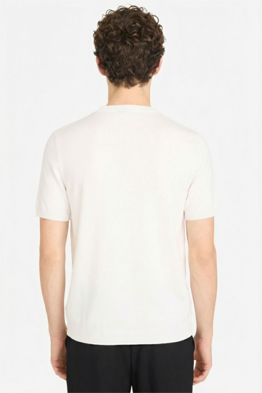 رجال اوف وايت تيشيرت نص كم قصة عادية برقبة مستديرة