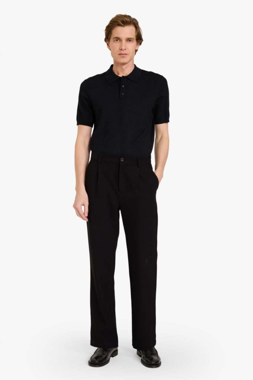 MAN Black Standard Fit Short Sleeves Knit Polo T-shirt