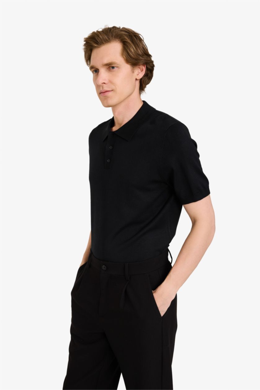 MAN Black Standard Fit Short Sleeves Knit Polo T-shirt