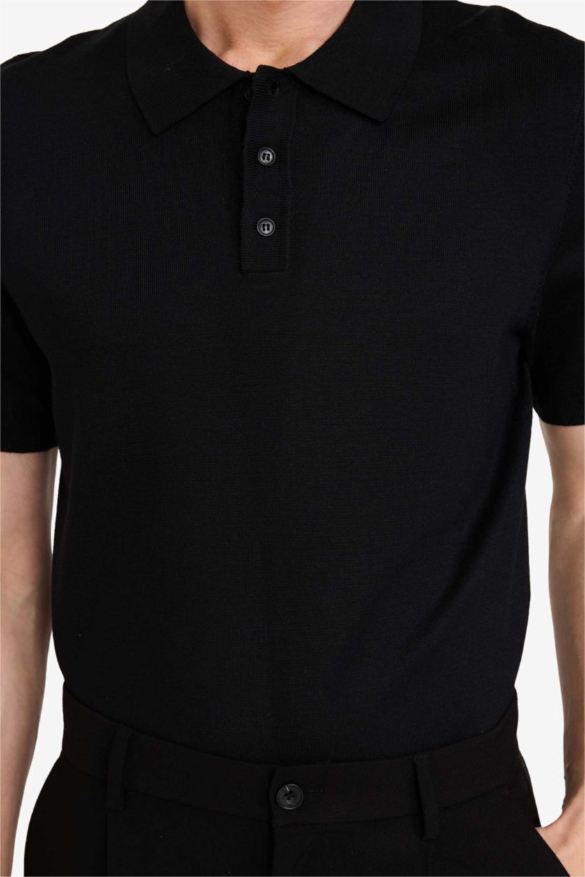 MAN Black Standard Fit Short Sleeves Knit Polo T-shirt
