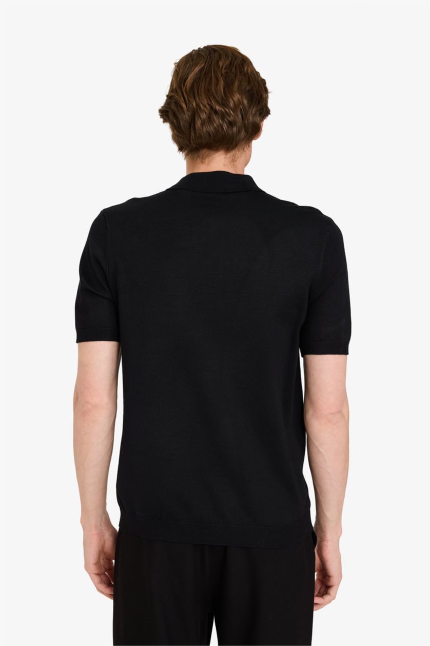 MAN Black Standard Fit Short Sleeves Knit Polo T-shirt