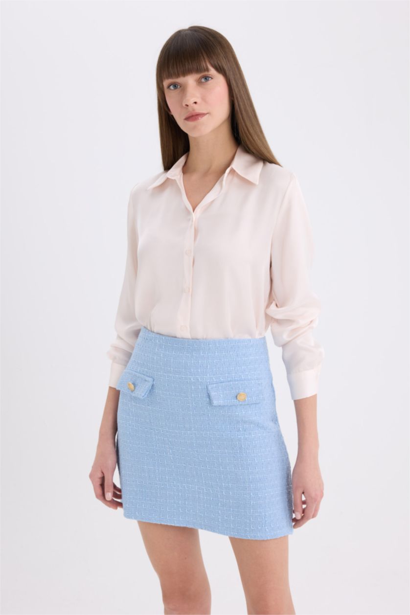 Kadın Ekru Regular Fıt Saten