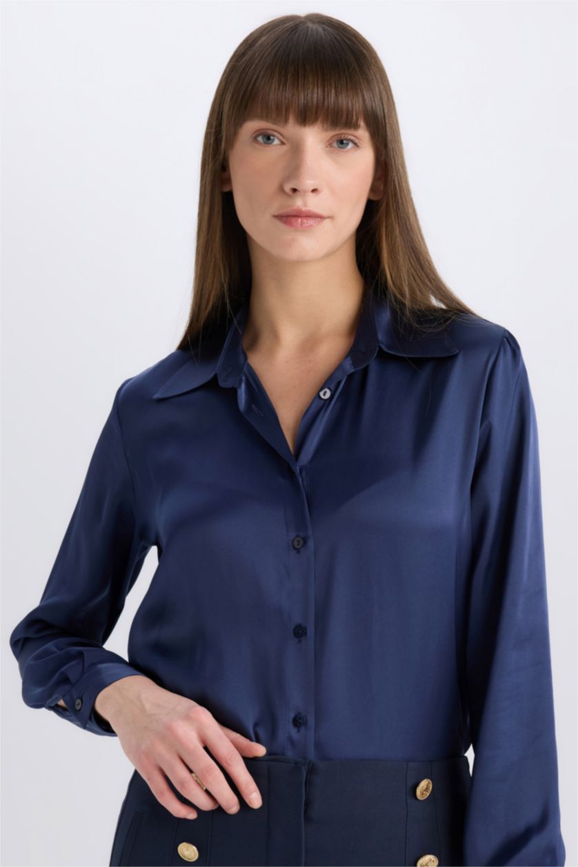 Kadın Lacivert Regular Fıt Saten