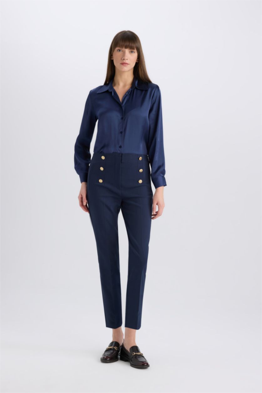 Kadın Lacivert Regular Fıt Saten