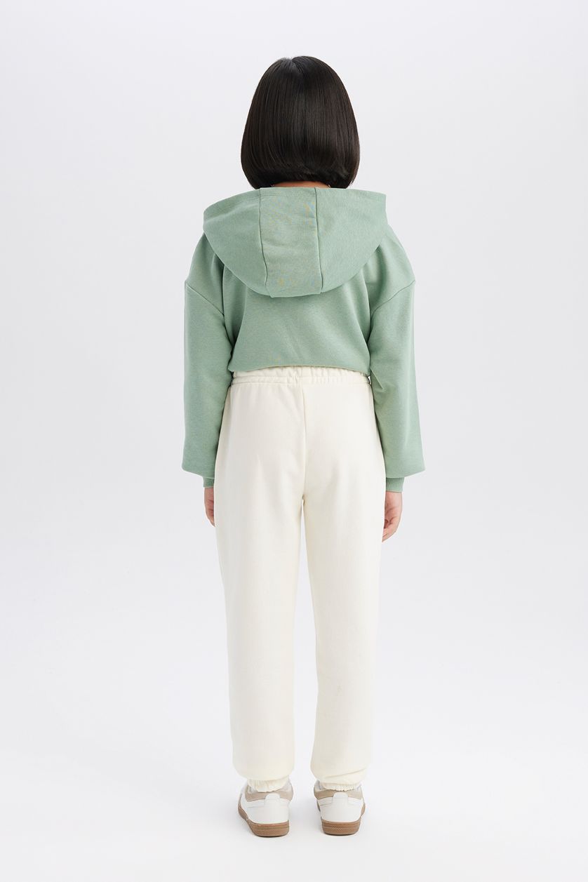 Kız Çocuk - Genç Kız Ekru Beli Paçası Lastikli Baskılı Jogger Eşofman Altı Kız Çocuk