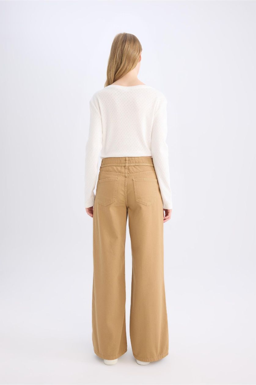 نساء جملي بنطرون جبردين برجل واسع وخصر عالي