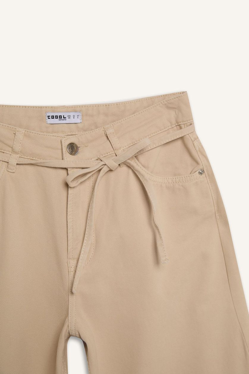 WOMAN Ecru Wide Leg High Waist Gabardine Trousers