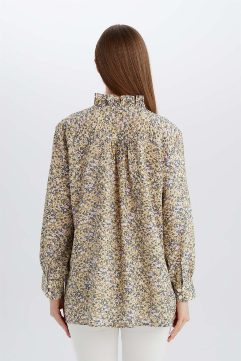 Woman Light Green Floral Long Sleeve Tunic