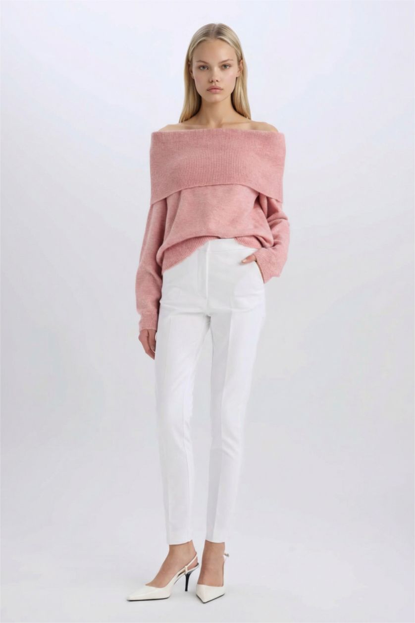 WOMAN Light Pink Oversize Fit Off Shoulder Pullover