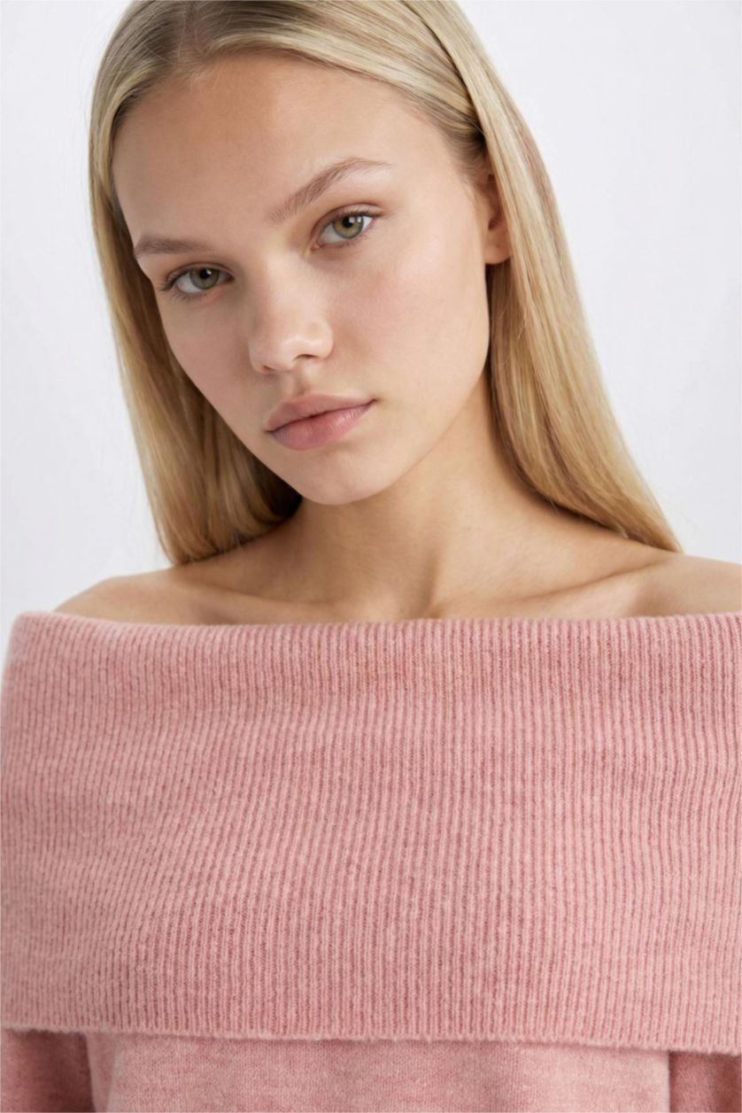 WOMAN Light Pink Oversize Fit Off Shoulder Pullover