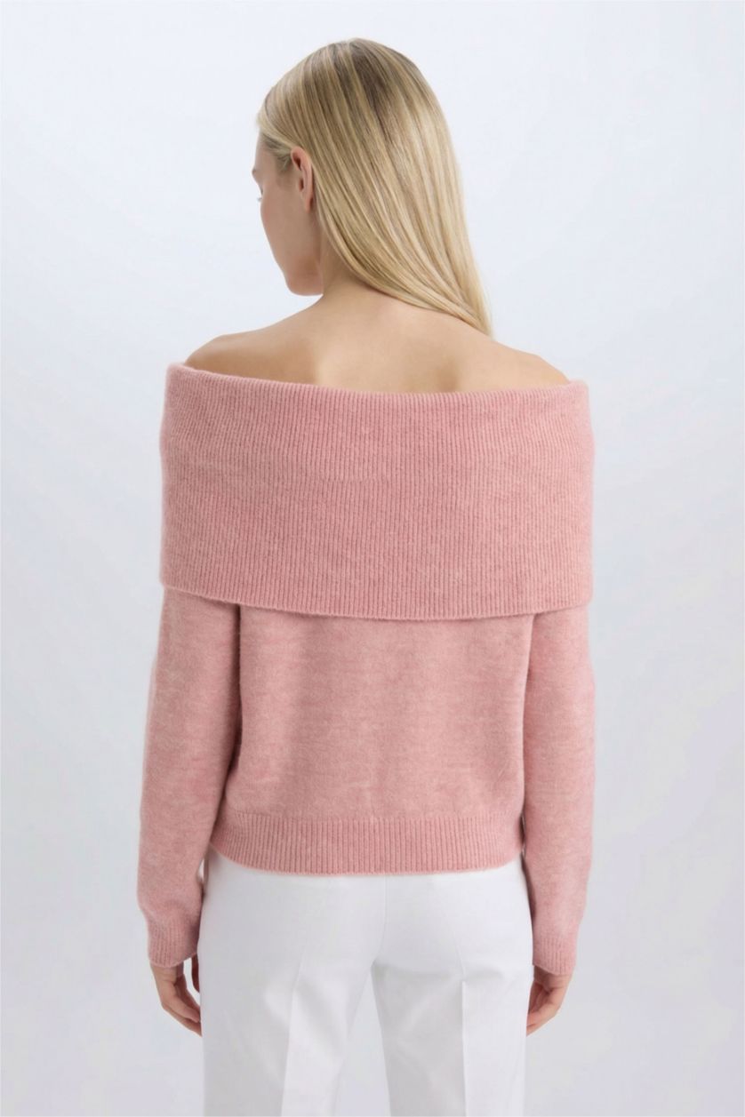 WOMAN Light Pink Oversize Fit Off Shoulder Pullover