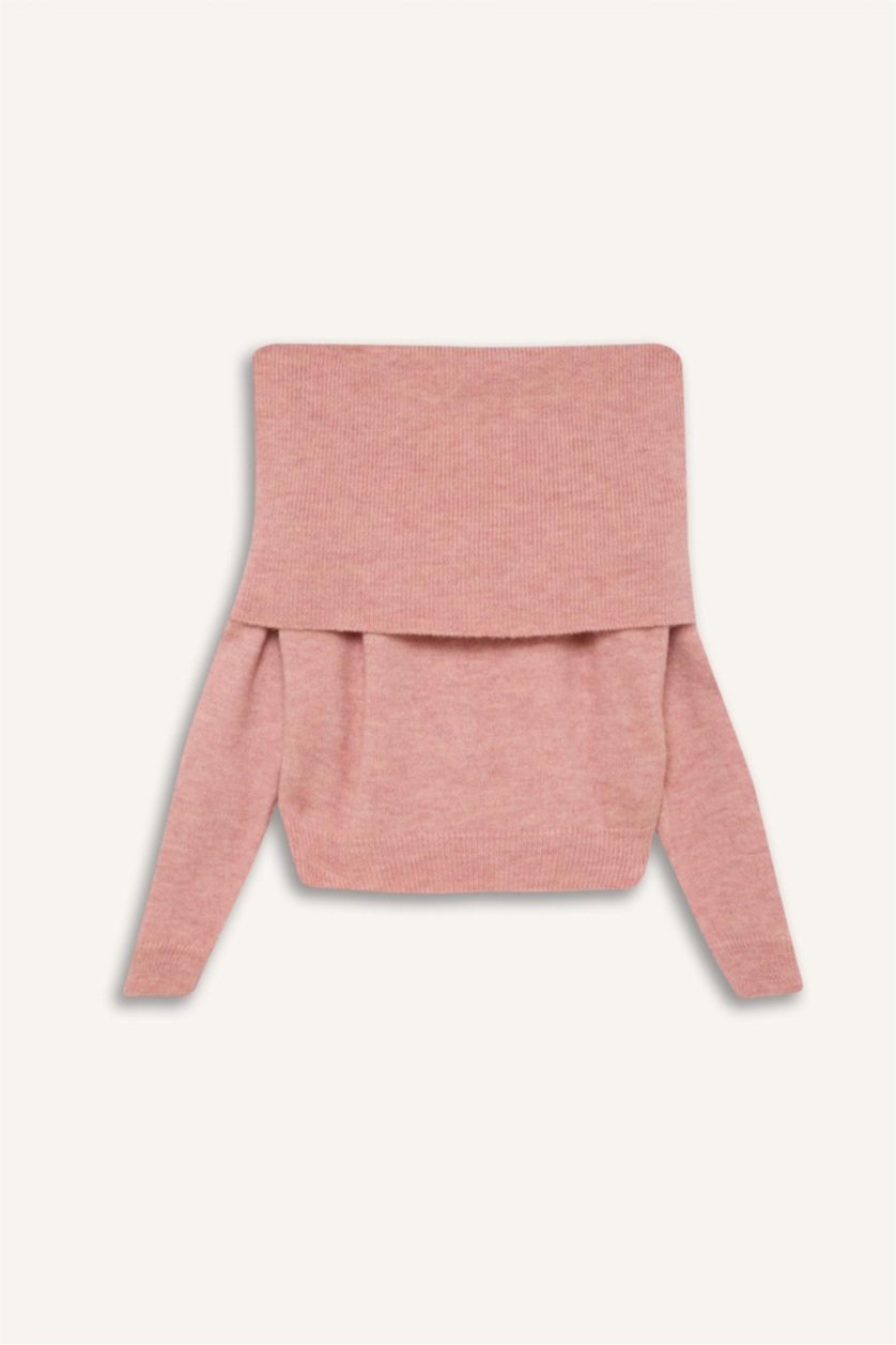 WOMAN Light Pink Oversize Fit Off Shoulder Pullover