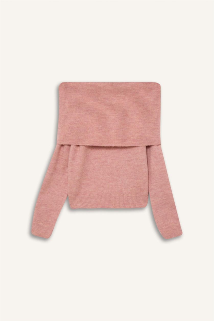WOMAN Light Pink Oversize Fit Off Shoulder Pullover