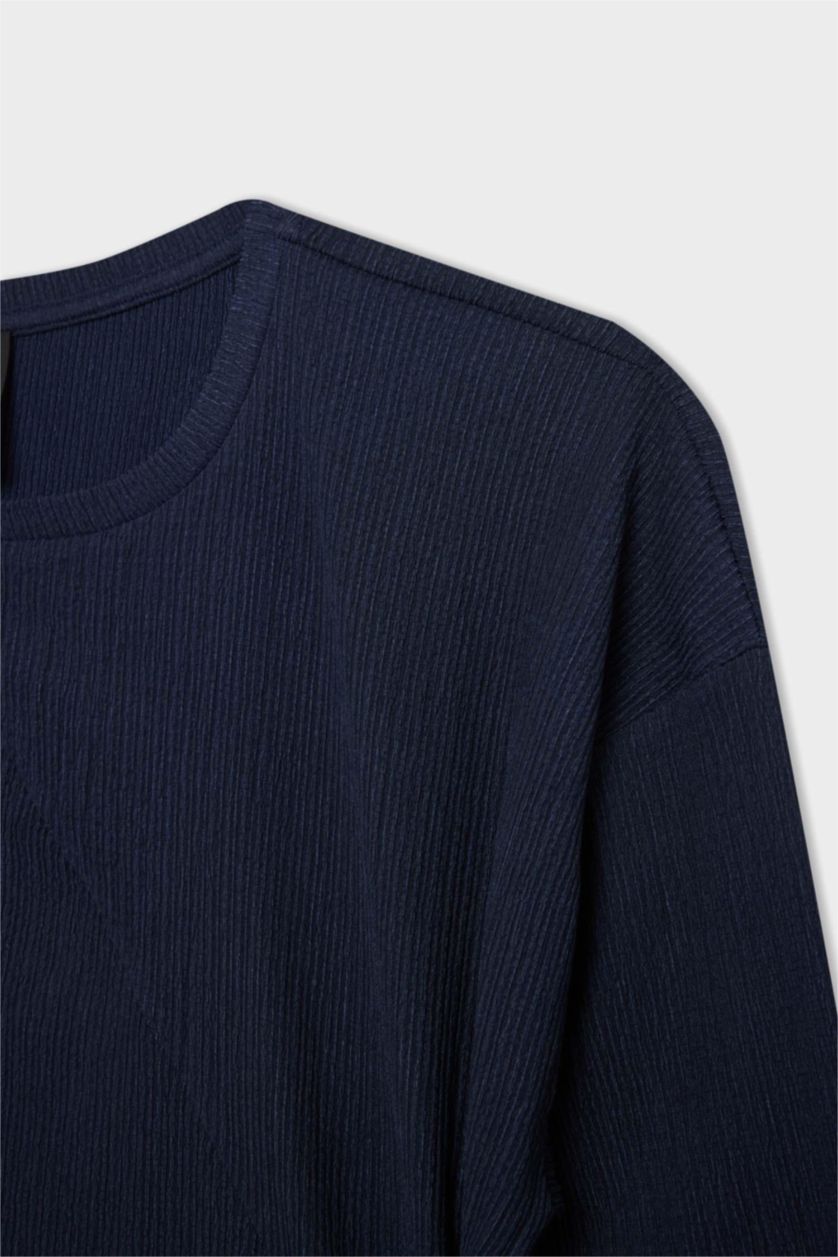 FEMME Marin T-Shirt à Manches Longues en tricot Coupe Régulière à Col Rond