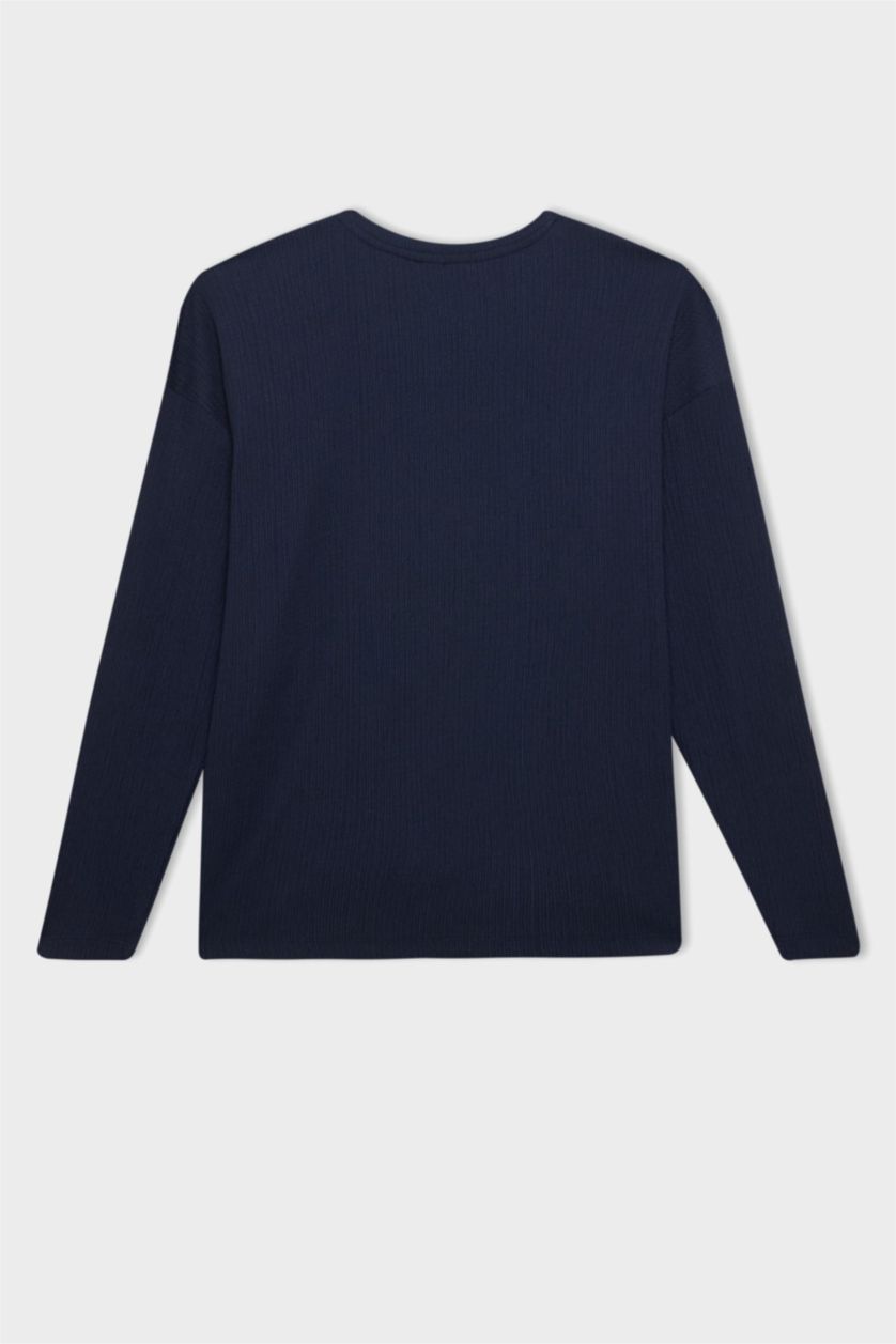 FEMME Marin T-Shirt à Manches Longues en tricot Coupe Régulière à Col Rond