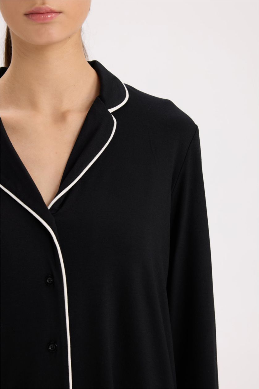 Kadın Siyah Pijama Takımı Regular Fit Uzun Kollu Üst Uzun Alt-Fall in Love 