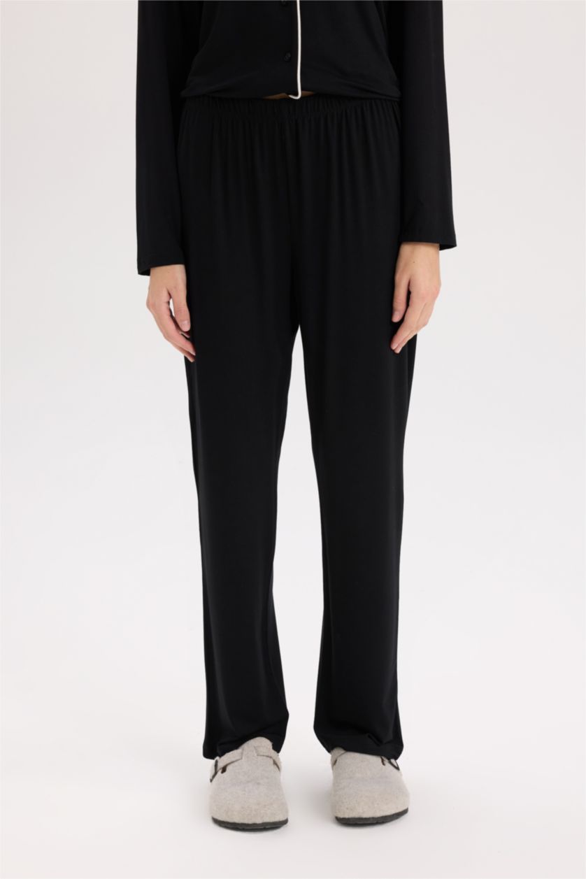 Kadın Siyah Pijama Takımı Regular Fit Uzun Kollu Üst Uzun Alt-Fall in Love 