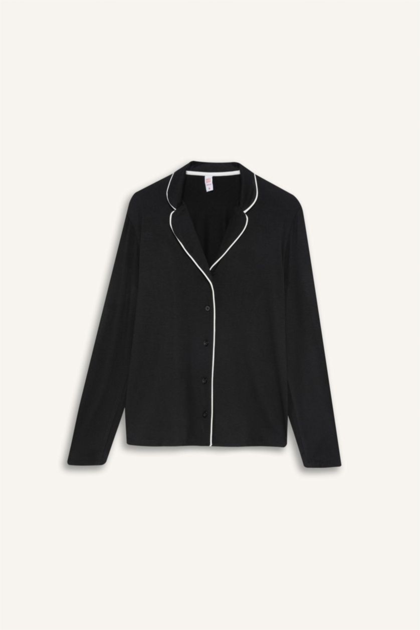 Kadın Siyah Pijama Takımı Regular Fit Uzun Kollu Üst Uzun Alt-Fall in Love 