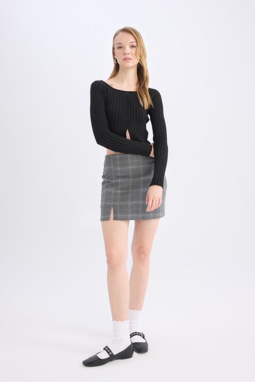 Woman Grey Printed High Waist Mini Skirt