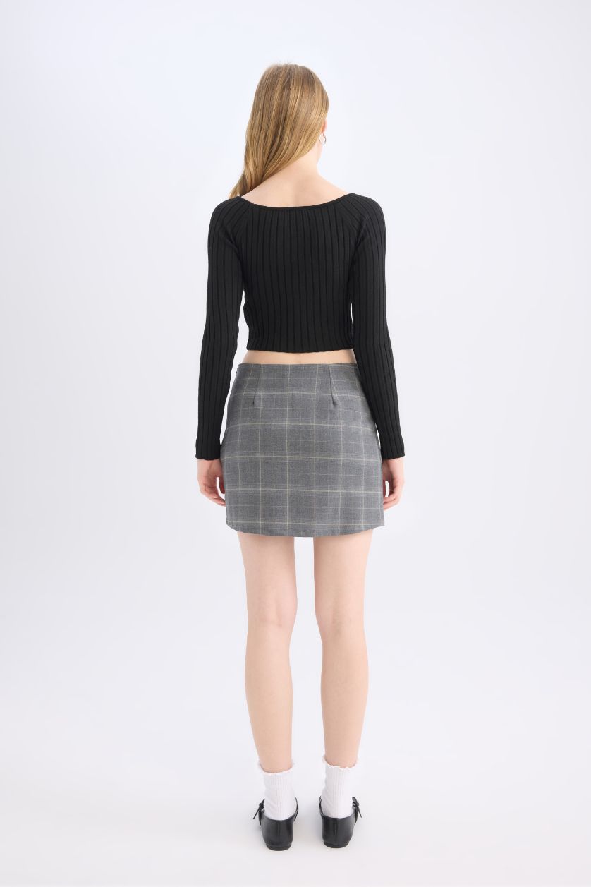 Woman Grey Printed High Waist Mini Skirt