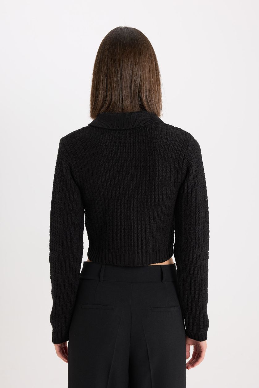 نساء أسود جاكيت تريكو كروب بياخة قميص وأزرار