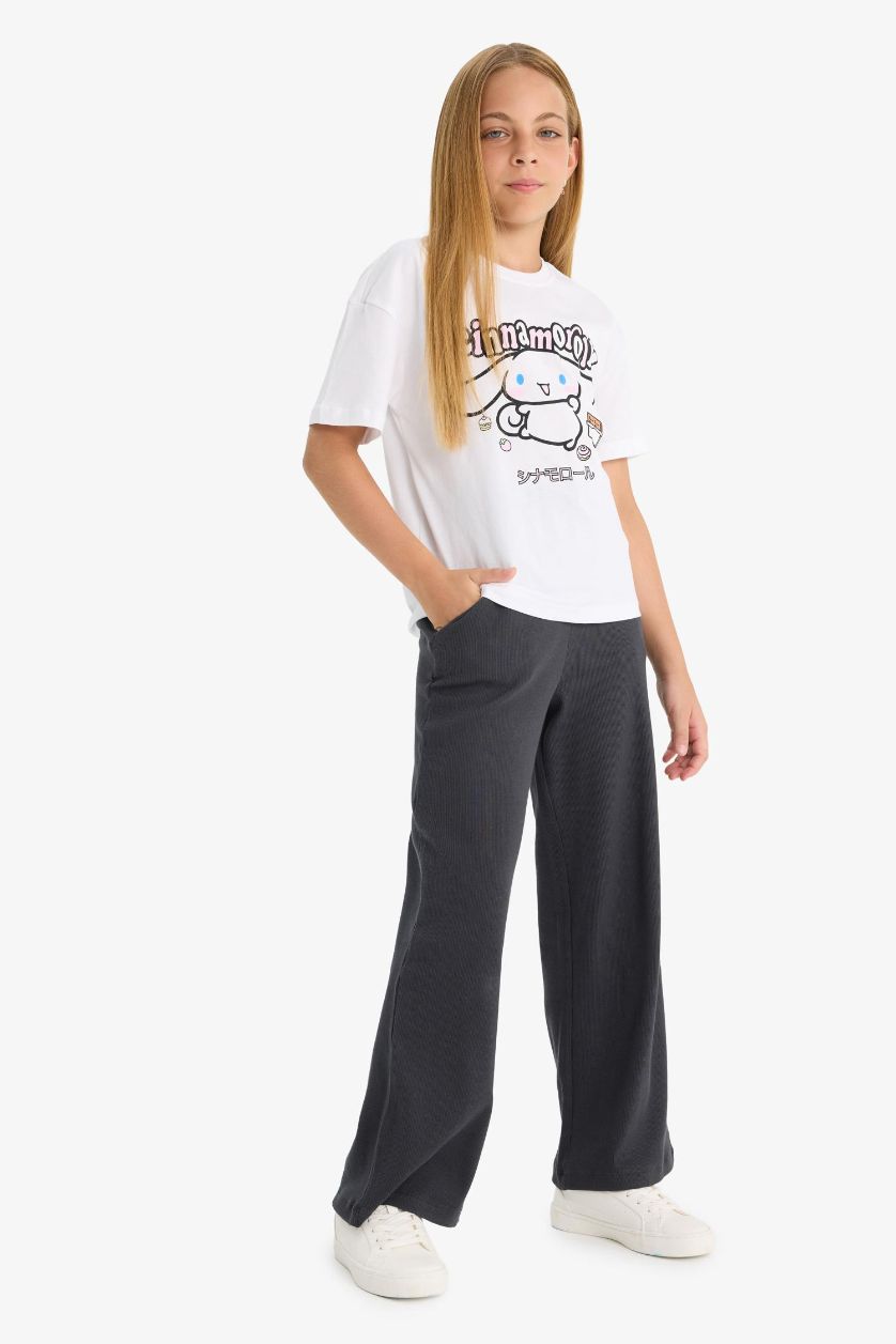 Kız Çocuk - Genç Kız Antrasit Beli Lastikli Wide Leg Geniş Paça Eşofman Altı Kız Çocuk