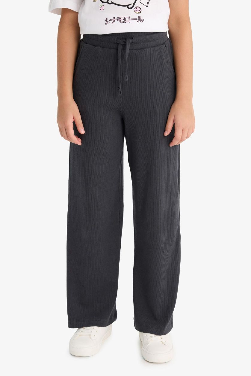 Kız Çocuk - Genç Kız Antrasit Beli Lastikli Wide Leg Geniş Paça Eşofman Altı Kız Çocuk