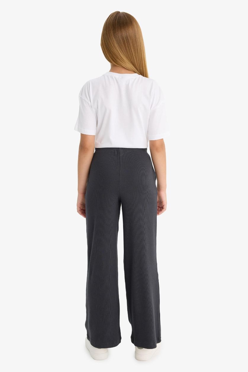 Kız Çocuk - Genç Kız Antrasit Beli Lastikli Wide Leg Geniş Paça Eşofman Altı Kız Çocuk