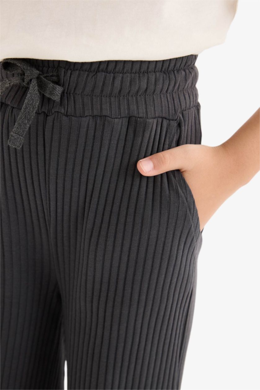 Girls & Teens Anthracite Girl Elastic Waist Ribbed Wide Leg Trousers