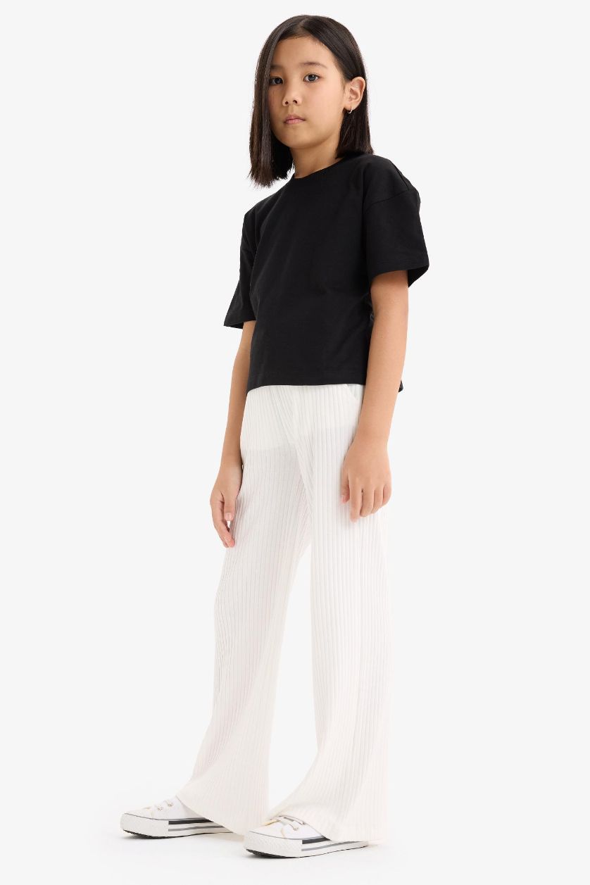 Kız Çocuk - Genç Kız Ekru Wide Leg Geniş Paça Pantolon Kız Çocuk