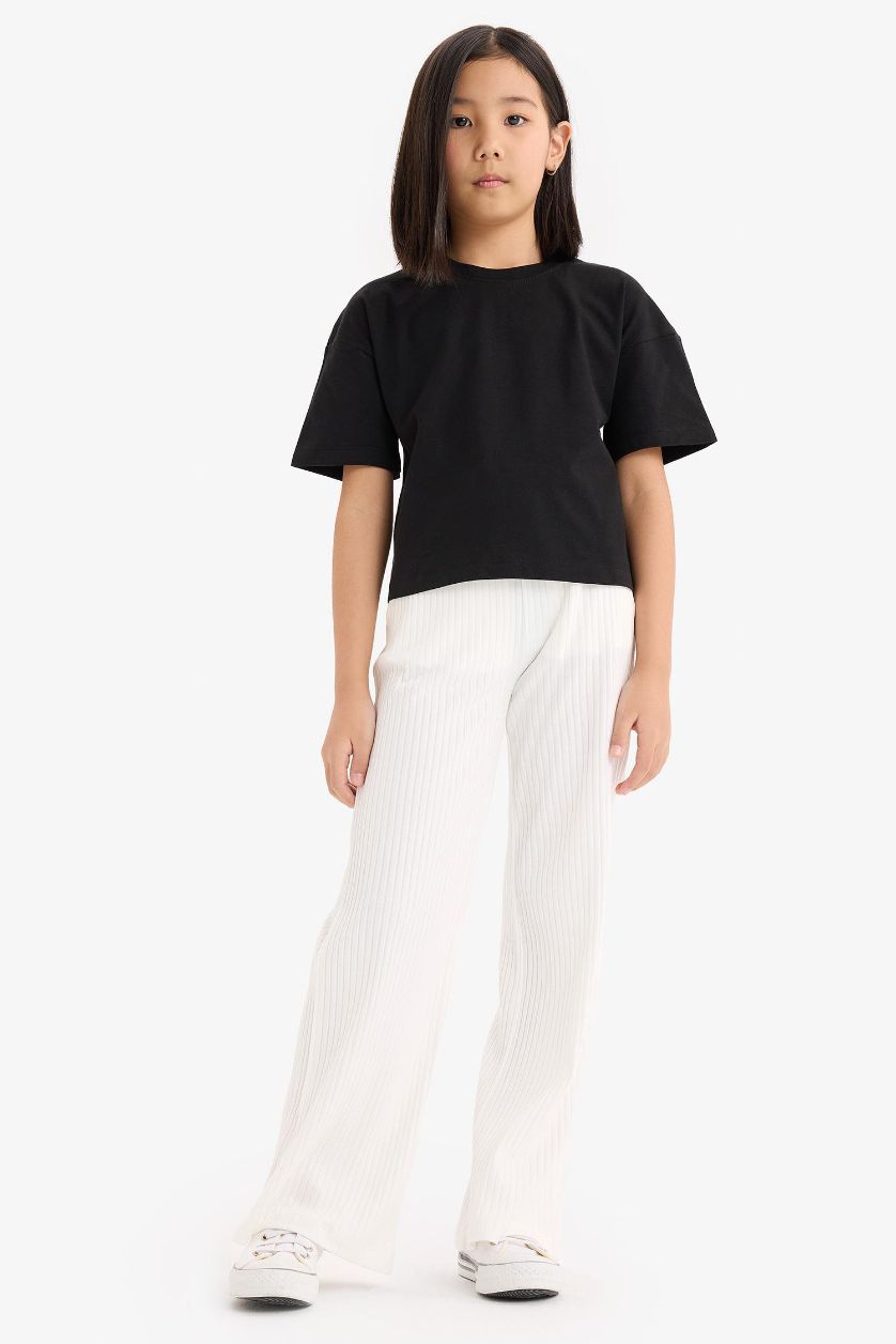 Kız Çocuk - Genç Kız Ekru Wide Leg Geniş Paça Pantolon Kız Çocuk