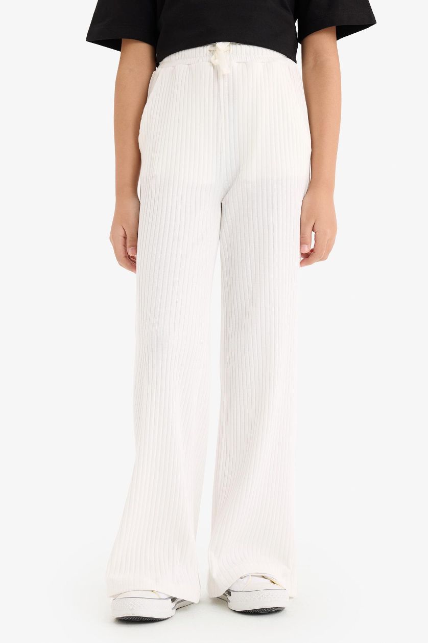 Kız Çocuk - Genç Kız Ekru Wide Leg Geniş Paça Pantolon Kız Çocuk