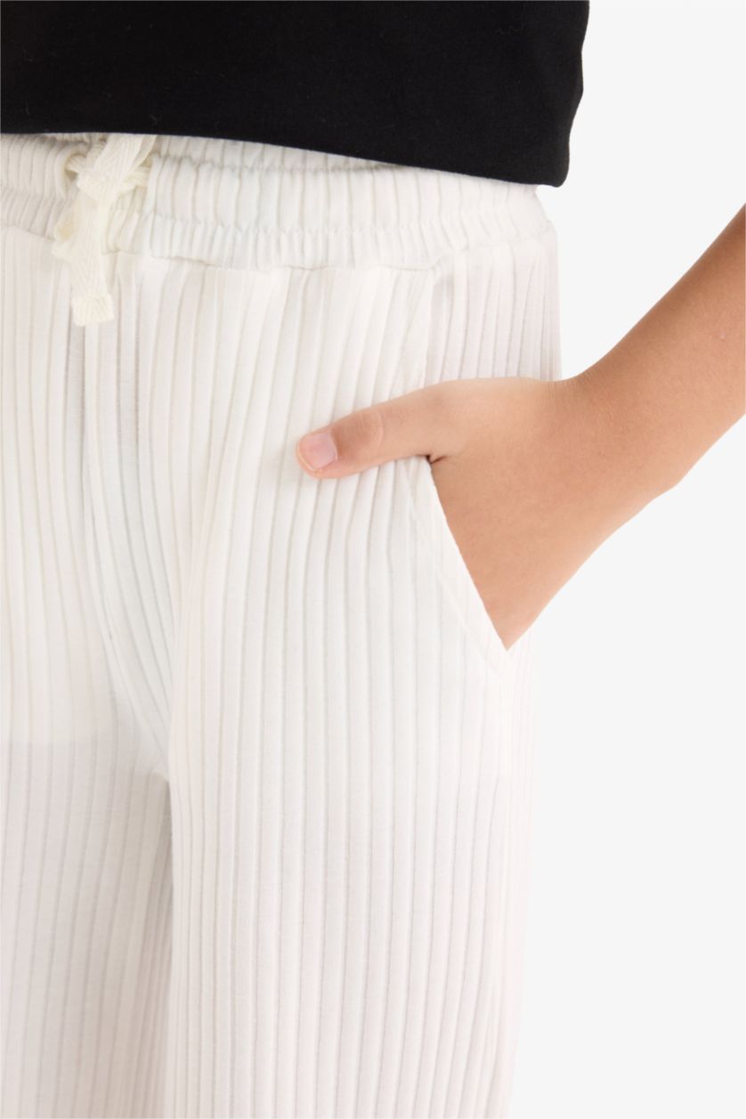 Kız Çocuk - Genç Kız Ekru Wide Leg Geniş Paça Pantolon Kız Çocuk