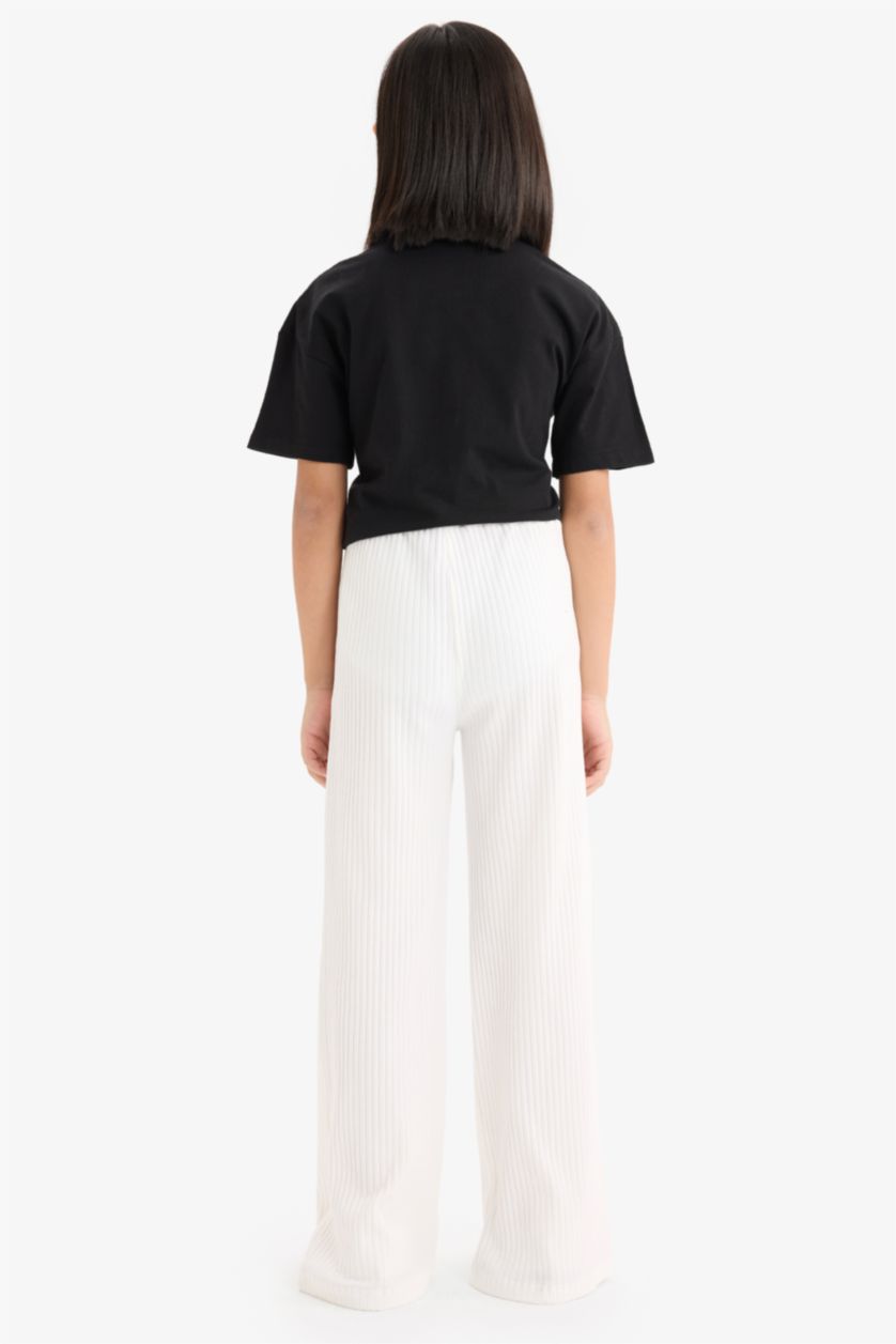 Kız Çocuk - Genç Kız Ekru Wide Leg Geniş Paça Pantolon Kız Çocuk