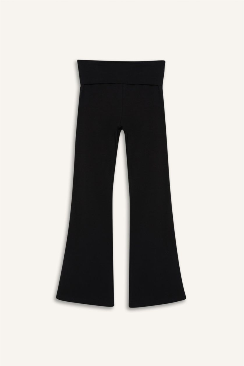 Kız Çocuk - Genç Kız Siyah Basic Düz İspanyol Paça Tayt Kız Çocuk